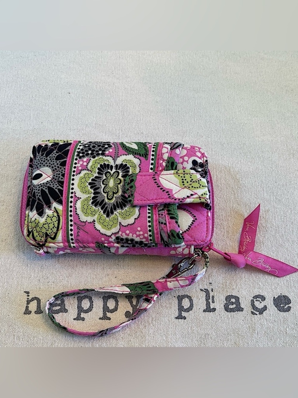 Vera Bradley Pink and Green Floral Wristlet